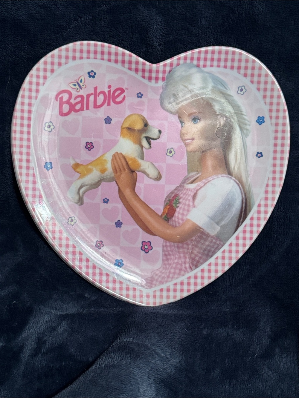 Barbie Pink Heart-Shaped Tin Tray with Puppy Illustration